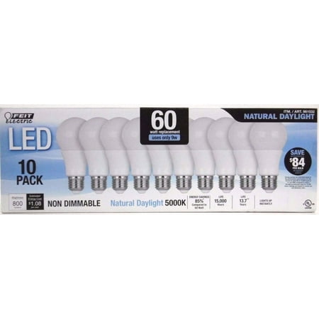 60w Equivalent FEIT 9w LED Light Bulbs 800 Lumens Natural Day Light 5000K 10 Pack Feit Electric CEA800/5K/LED/10 60w Equivalent FEIT 9w LED Light Bulbs 800 Lumens Natural Day Light 5000K 10 Pack Feit Electric CEA800/5K/LED/10